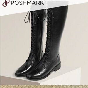 Black Lace-Up Knee-High Boots